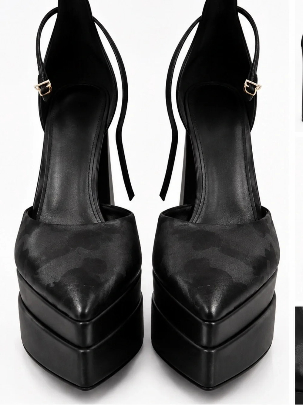 Black Platform Pointed Toe Slingback Heels